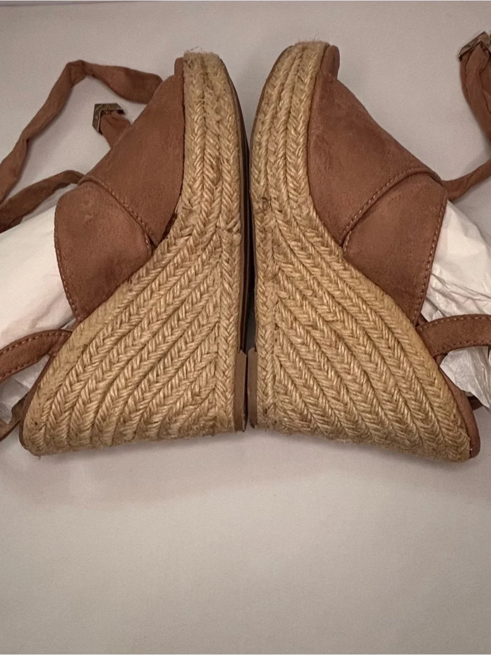 Bella Marie Faux Suede Wrap Espadrille Wedge Sandals in Brown Sz 7